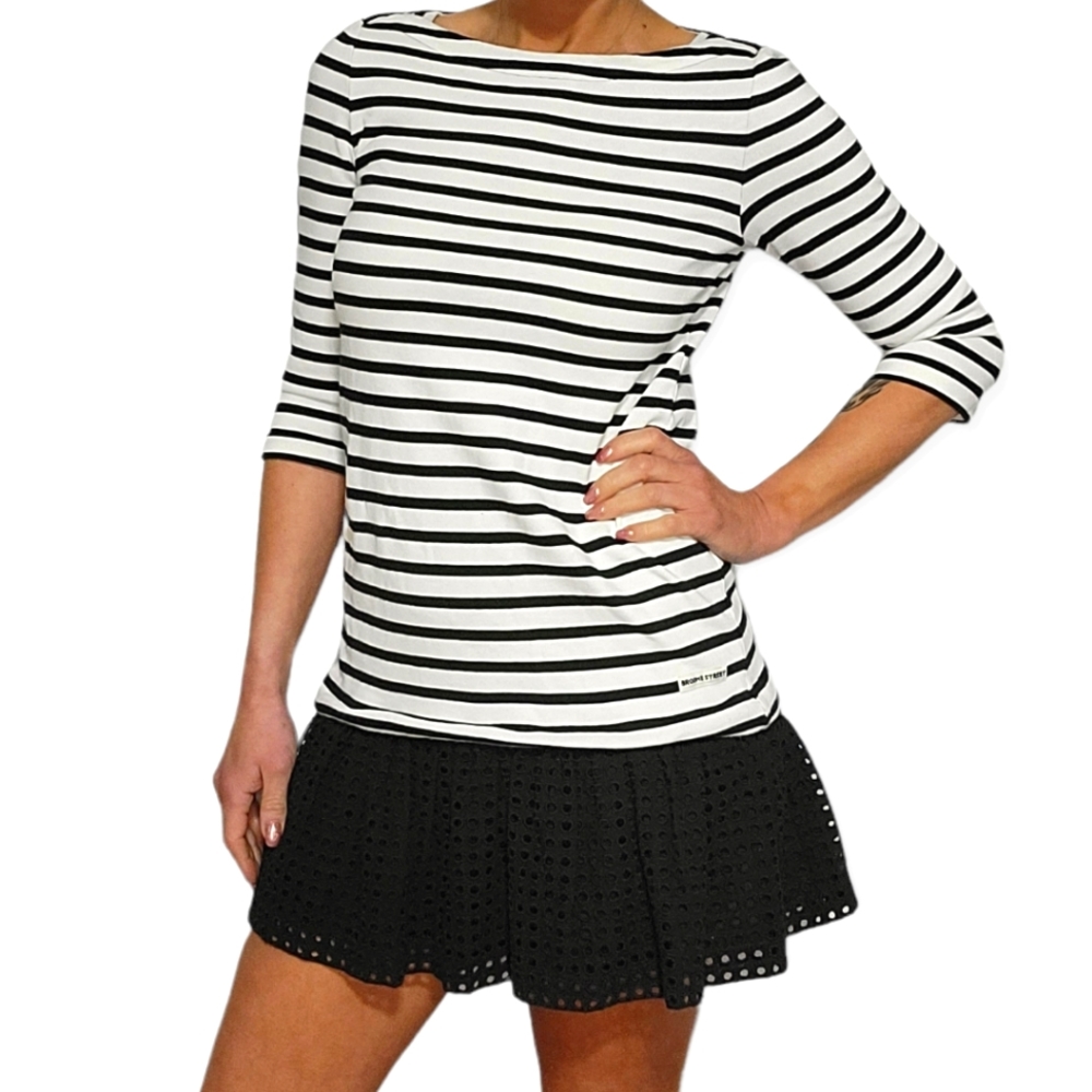 Kate Spade Broome Street Tunic Size Small Striped Black White Ruffled Hem